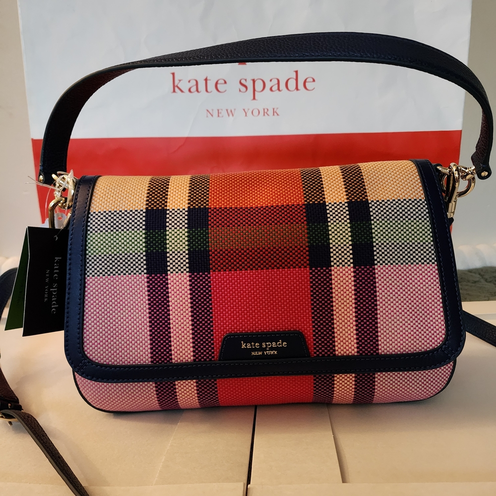 NEW* Kate Spade Hudson Grand Plaid Flap Shoulder Bag Pink Multi KI424